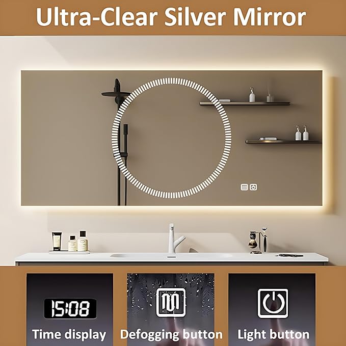 Solid Wood Bathroom Vanity Set - Wall Mounted Bathroom Cabinet with Light, Mirror with Light & Defog, Exquisite Accessories (Mirror Cabinet Style, 48'')