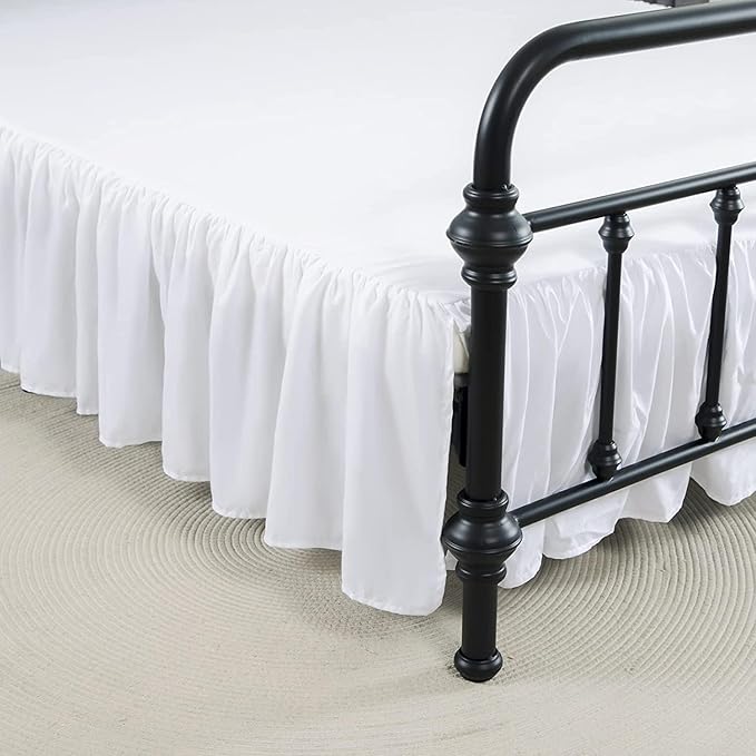 Bed Skirt Queen Size Ruffled Bed Skirt with Split Corners, 12 Inch Drop Dust Ruffle Bed Skirt with Platform, White