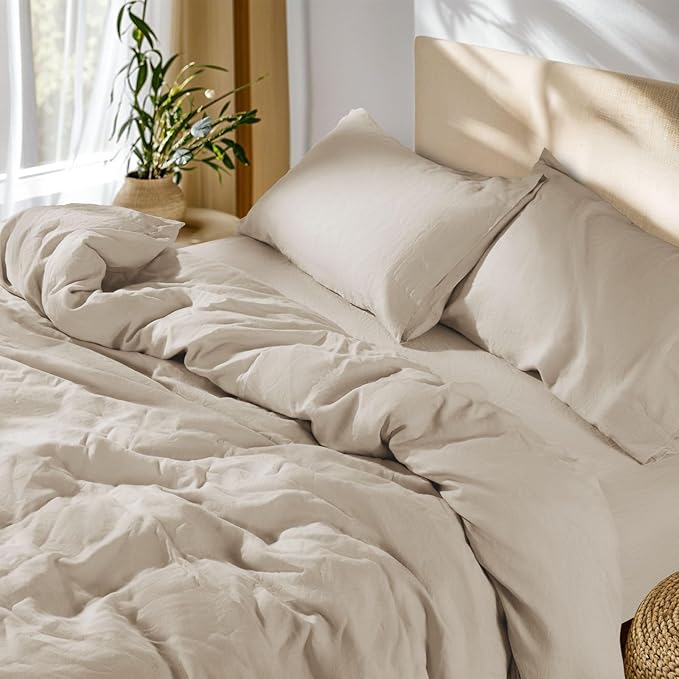 SONORO KATE 100% French Linen Duvet Cover Full Size, Soft Breathable for Hot Sleepers, Moisture Wicking & Durable Cover Set - Zipper Closure & 4 Corner Ties Duvet Covers 3 Piece (Linen,Full)