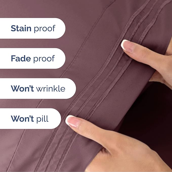 Cal King Size 4-Piece Sheet Set - Extra Soft, Breathable & Cooling - Hotel Luxury Durable Bed Sheets - Deep Pockets, Easy-Fit & Wrinkle-Free - Cool Plum Oeko-Tex