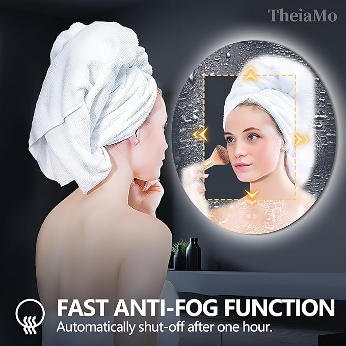 Round LED Mirror for Bathroom, 48" Circle Frameless Backlit Mirror with Lights, Wall Mounted Vanity Mirror, 3 Colors, Dimmable, Anti-Fog, IP65 Waterproof, Memory Function, UL Listed