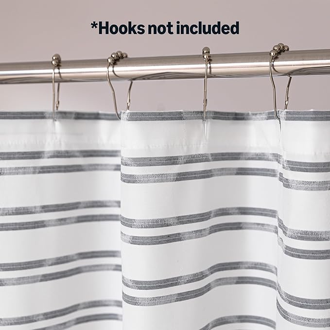 Amazon Basics Geometric Jacquard Fabric Shower Curtain for Bathroom, Lightweight, Waterproof and Washable, 72" W x 78" L, Grey Striped