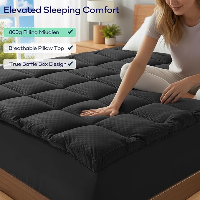 OLANLY Dual-Layer 4 Inch Full Size Memory Foam Mattress Topper for Back Pain, 2 Inch Cooling Pillow Top Mattress Pad Cover and 2 Inch Gel Memory Foam Topper, Deep Elastic Pocket, Black