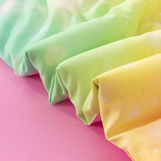 6Pcs Twin Size Comforter Set for Girls Kids, Gradient Rainbow Glitter Girls Bedding Set with Sheets, Soft & Breathable Kids Bed for Gift Bedroom Decor