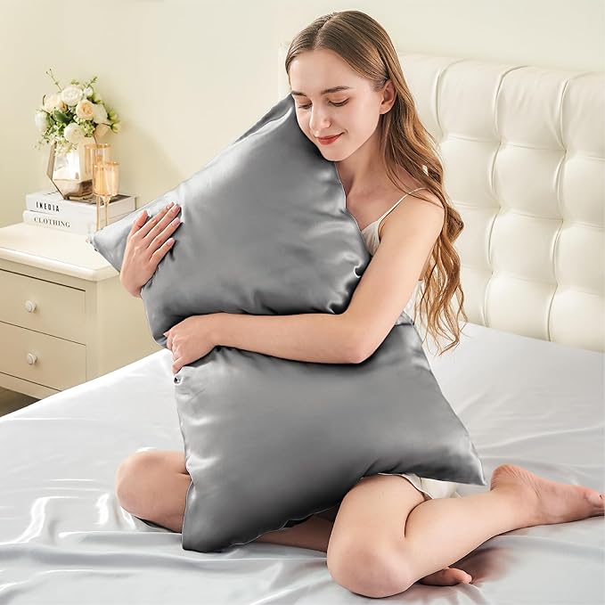INFIIXSO Mulberry Silk Pillowcase for Hair and Skin, Silk Pillow Cases King Size with Hidden Zipper 20x40 Inches, Smooth and Soft Cooling Pillow Cases for Hot Sleepers(Dark Grey, 1 Pack)