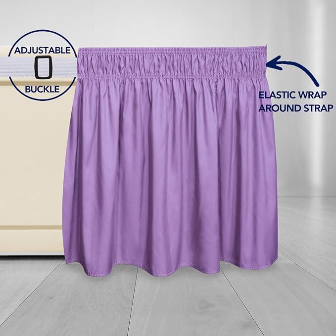 PureFit Wrap Around Ruffled Bed Skirt with Adjustable Elastic Belt - 14 Inch Drop Easy to Put On, Wrinkle Free Bedskirt Dust Ruffles, Bed Frame Cover for Twin, Twin XL and Full Size Beds, Lavender