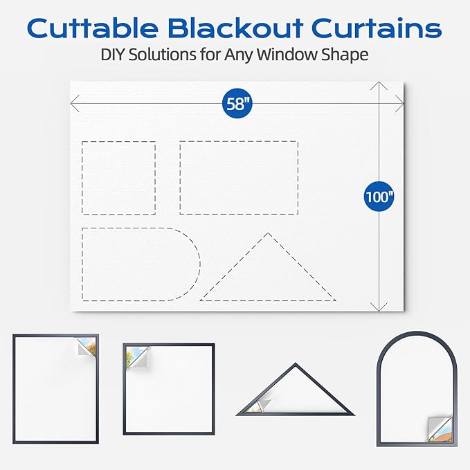 White Blackout Curtains for Bedroom, 100" x 58" Portable Blackout Blinds with 20 Sets Hooks & Loops Strips for 100% Blackout Window Film, Temporary Black-out Shades for Windows Cover Nursery Travel RV