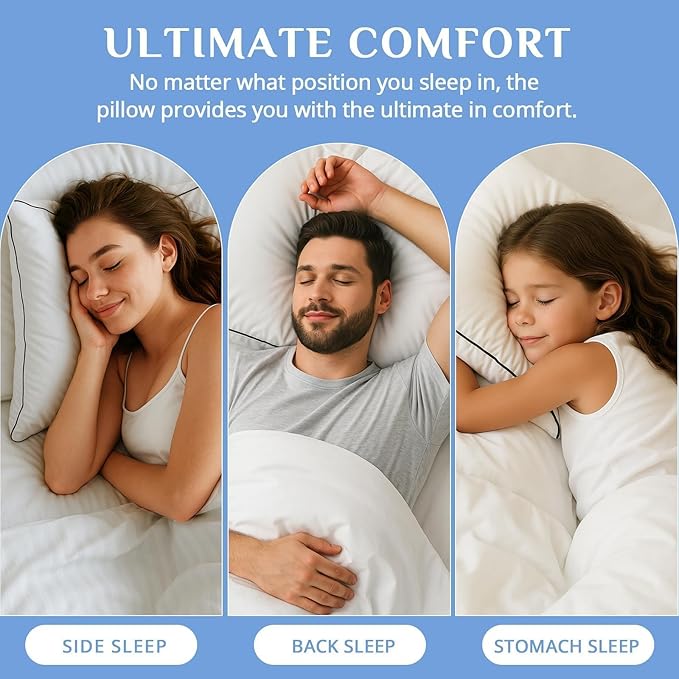 JOLLYVOGUE Pillows Standard/Full Size Set of 2, Hotel Collection Bed Pillows for Side, Back, and Stomach Sleepers, Fluffy and Supportive, Down Alternative Microfiber Filled Pillows, 2 Pack