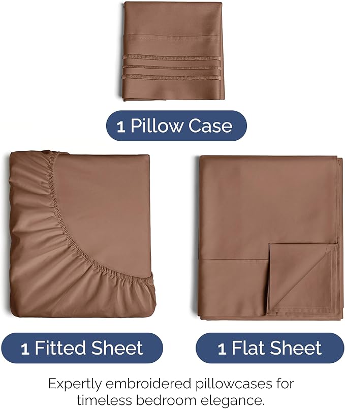 Twin Size 3 Piece Sheet Set - Extra Soft, Breathable & Cooling Sheets - Hotel Luxury Durable Bed Sheets for Women & Men - Deep Pockets, Easy-Fit & Wrinkle-Free Sheets - Copper Brown Oeko-Tex Sheets