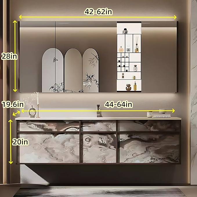 52in Bathroom Vanities Set - Bathroom Vanity with Sink, Tall Storage, Smart Defogging Mirror, Integrated Sink & 2 Large Drawer | Floating Cabinet