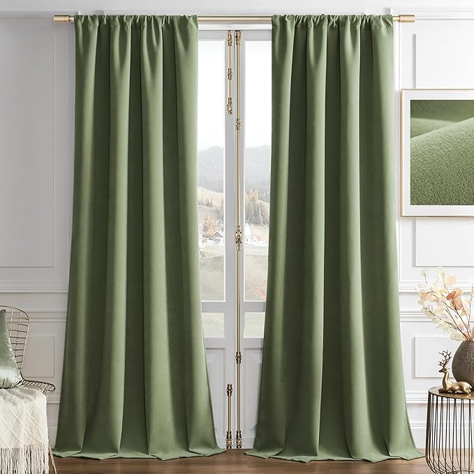 Joydeco Coconut Green Velvet Curtains 84 Inches 2 Panels, Luxury Thermal Insulated Soft Green Curtains for Bedroom & Living Room, Room Darkening Velvet Drapes, Rod Pocket (52W x 84L)
