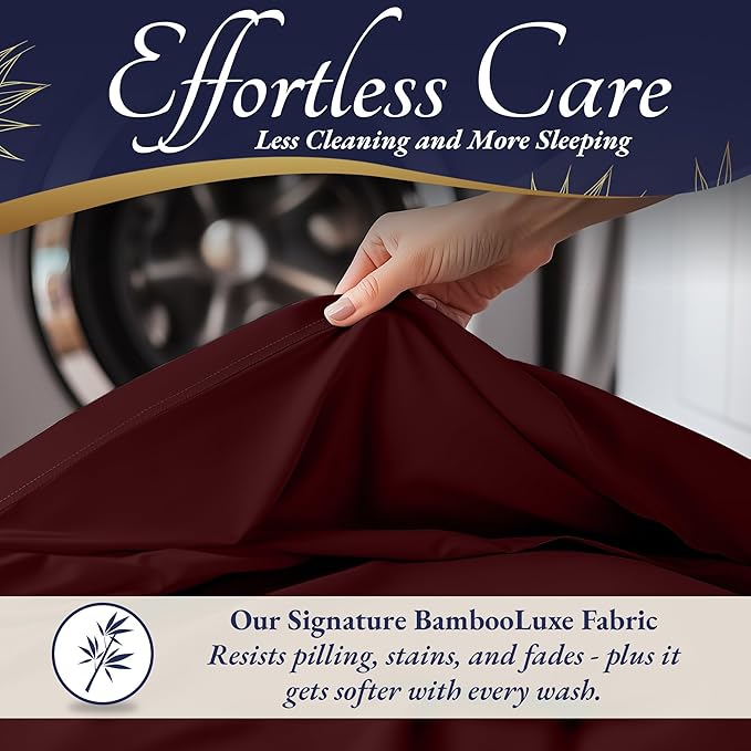DECOLURE 100% Viscose Derived from Bamboo Sheets Queen Size 4pcs - Ultra Soft & Luxuriously Cooling, 17" Deep Pocket, Double Stitching, Perfect for Hot Sleepers - Queen Bed Sheets (Burgundy)