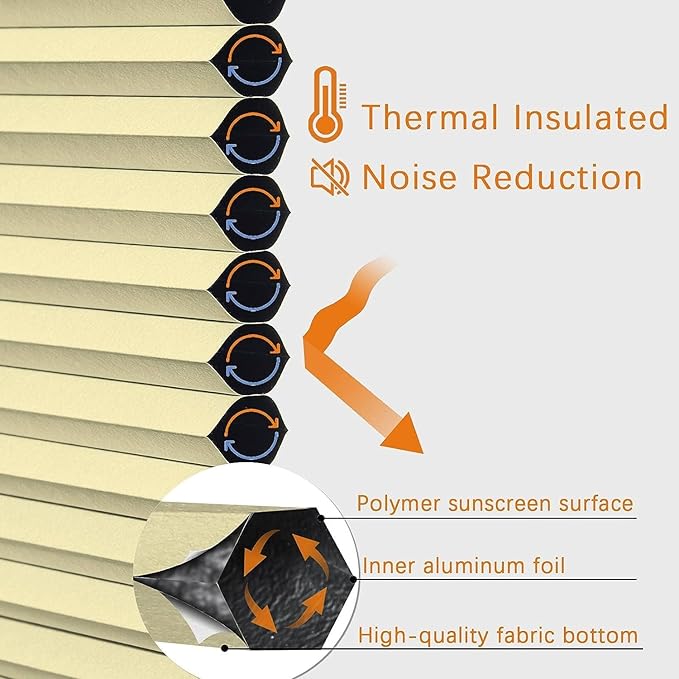 Persilux 100% Blackout Cordless Cellular Shades & Blinds Honeycomb Blinds Bottom up Thermal Insulated Window Shades for Home, Windows and Kitchen, Cream, 32" W x 72" H