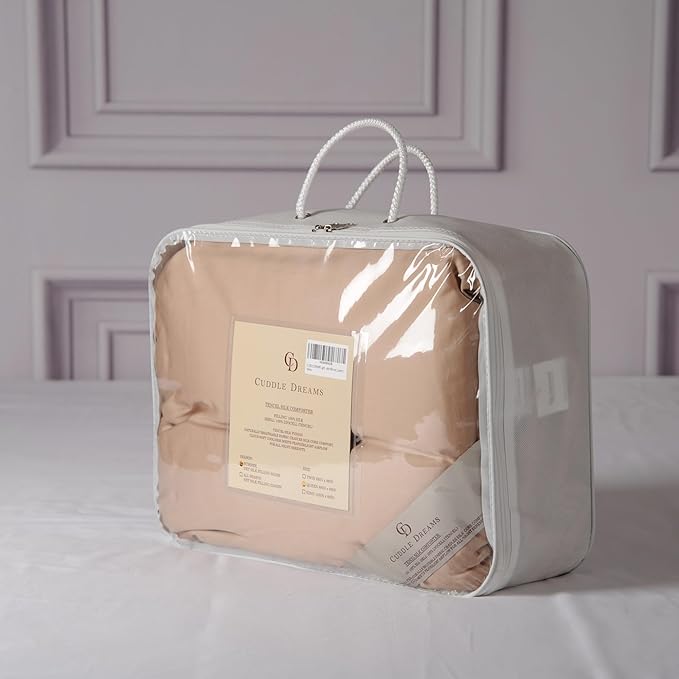 CUDDLE DREAMS Lightweight Silk Filled Comforter for Summer, Detachable Tencel Duvet Cover for Easy Care, Naturally Breathable (Bronze, Queen)