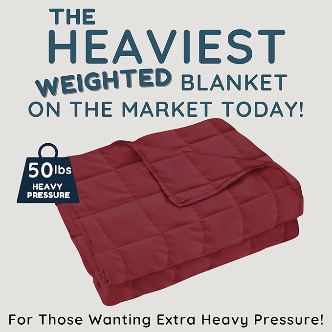 HomeSmart Products 50lbs Weighted Blanket Queen Size - Breathable, Hypoallergenic Soft Fabric, Extra Heavy Blanket Red Burdundy
