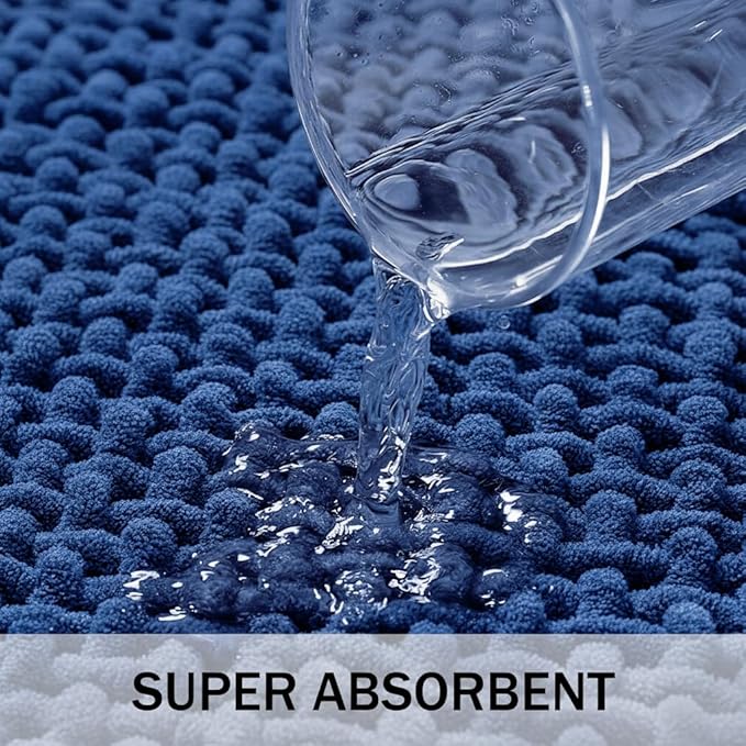 Bathroom Rugs Non Slip Washable, Super Absorbent Thin Bath Mat for Small Quick Dry Low Pile Bathroom Rug, (Navy Blue, 36″x24″)