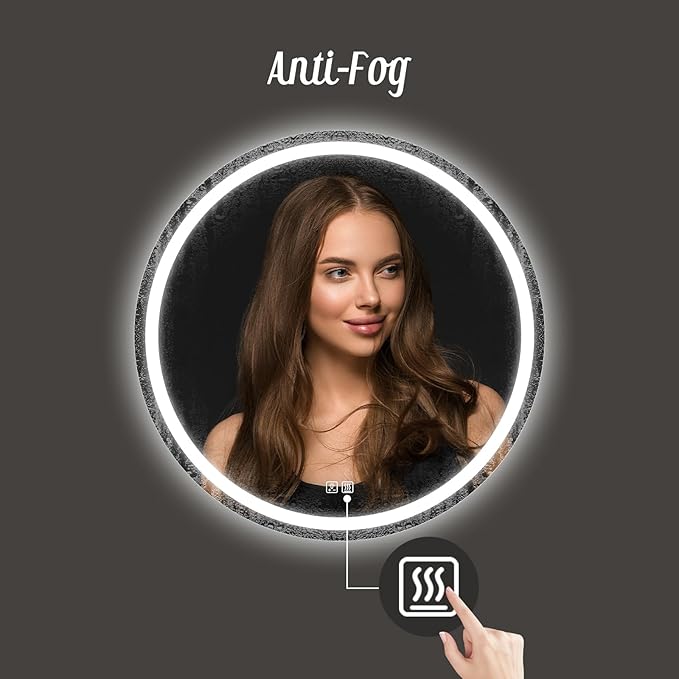 APRILSOUL 40 Inch Round LED Bathroom Mirror with Lights, Makeup Mirror with Front and Backlit, Anti-Fog, 3 Colors and Dimmable Light