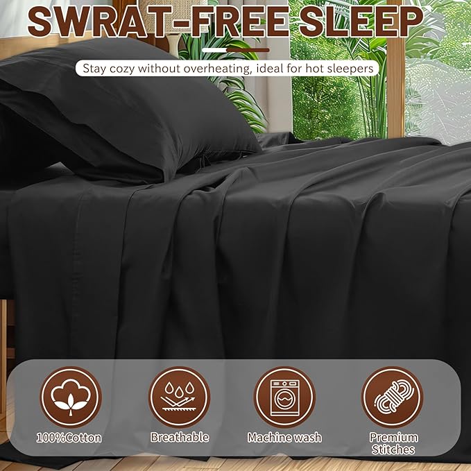 Extra Deep Pocket Queen Sheets 18-24 Inch 1000 Thread Count 100% Egyptian Cotton Sateen Weave Soft Breathable 4 Pieces（Queen,Black）