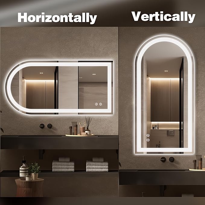 Niccy Arched LED Mirror for Bathroom, 48x24 Vanity Mirror with Light Frameless Bathroom Mirror, Smart Lighted Frontlit Mirrors with Memory Function for Bathroom Bedroom Beauty Hair Salon
