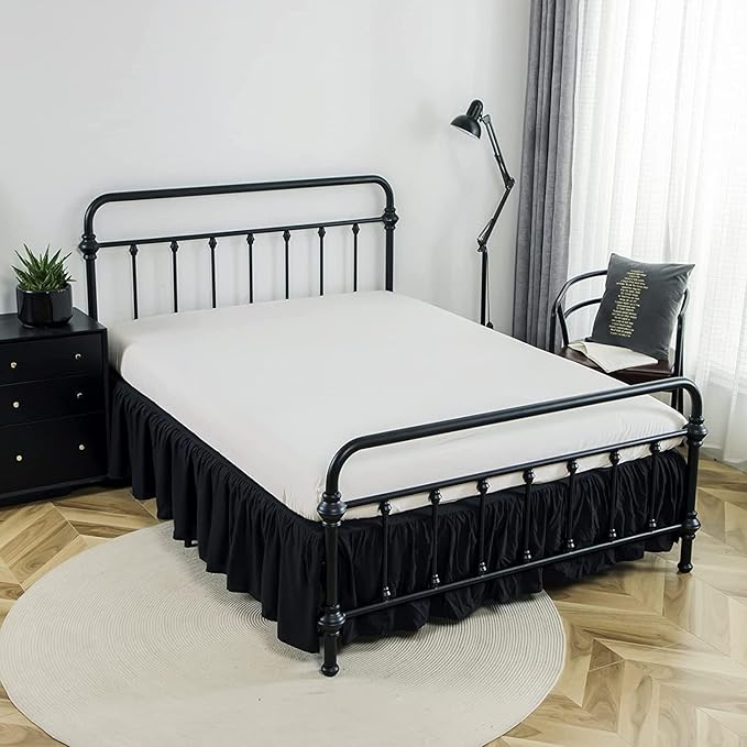 Bed Skirts King Size 16 Inch Ruffled Bed Skirt with Split Corners, 16 Inch Drop Dust Ruffle Bed Skirt with Platform, Black, King - 16" Drop