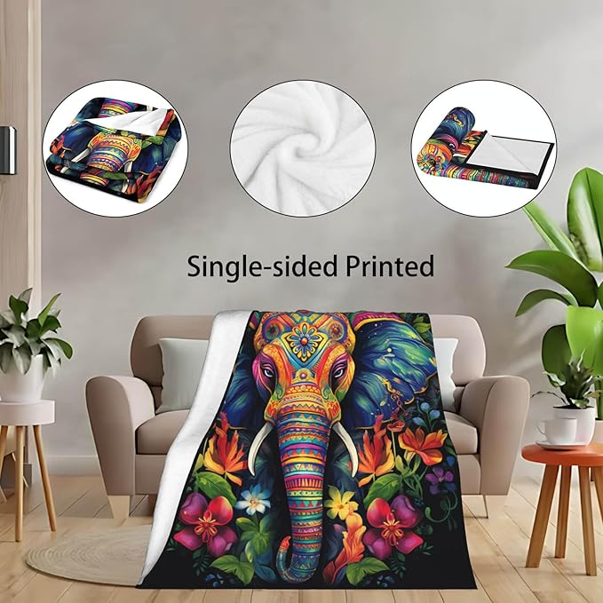 Elephant Throw Blanket, Elephant Gifts for Women Men Adults, Lightweight Soft Fleece Decor, Printed, Washable, No-Pilling, 40x50 inches
