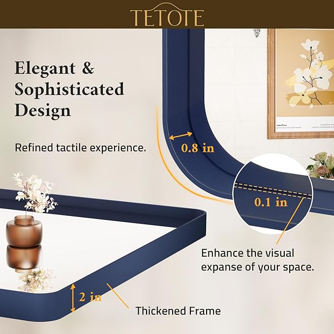 TETOTE 30 x 36 Navy Blue Frame Mirror for Bathroom Metal Frame Wall Mounted Rectangle Mirror for Vanity with Sandy Textured Surface(Horizontal/Vertical)