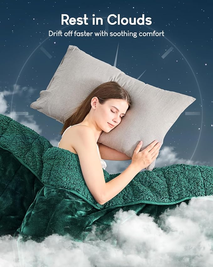 Cottonblue Sherpa Fleece Weighted Blanket 15lbs for Twin/Full Ded - Plush Bed Blanket for Deep Sleep and Relaxation, Heavy Calm Blankets with Cemaric Beads, 48x72 Inches,Green