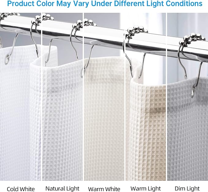 AmazerBath Waffle Shower Curtain White, Stall Shower Curtain 48 x 72 Inches, Fabric Curtain Heavy Duty 240GSM, Hotel Quality Bathroom Curtains
