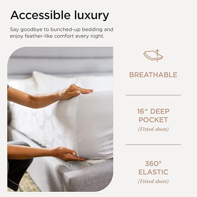 Threadmill 100% Cotton Sheets for Queen Size Bed - 600 Thread Count Queen Bed Sheets Set with 16” Deep Pocket - Jacquard Sateen Weave 4-Piece Bedding Set with Cooling Effect, White