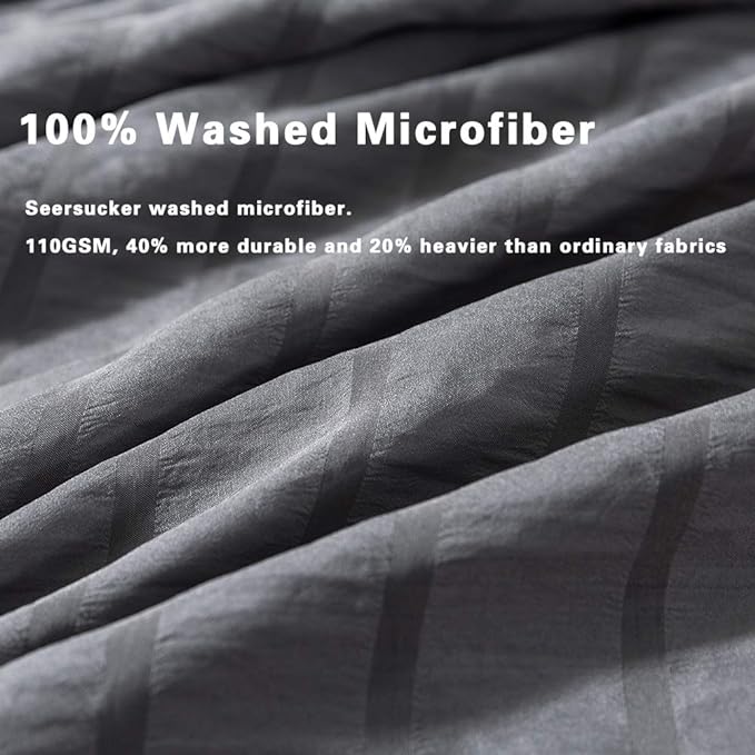 AveLom Dark Gray Duvet Cover Twin Size (68 x 90 inches)，2 Pieces (1 Duvet Cover, 1 Pillow Case) Stripe Textured Soft Washed Microfiber Grey Duvet Cover with Zipper Closure Corner Ties