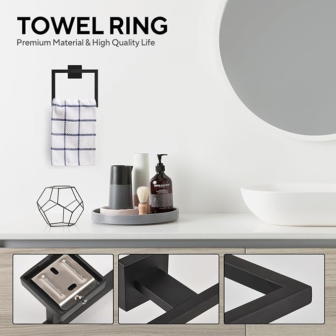 10 Pieces 23.6-Inch Bathroom Hardware Accessories Set,Black TStainless Steel Bathroom Hardware Set,Bath Towel Bar Kit