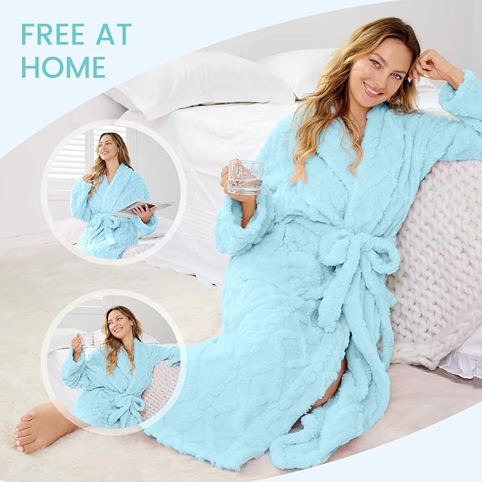 MIZZEO Microfiber Robes for Women, Cozy Soft Warm Plush Women Robe Plush Long Bathrobe