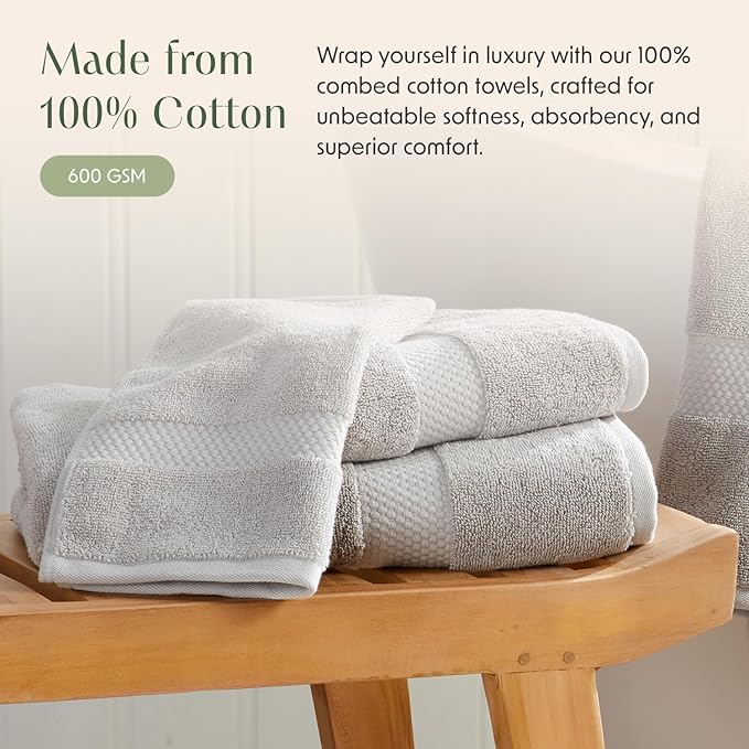 Springtree Home Grey Bath Towels Set of 6 | Classic Hotel Bath Towels | 100% Combed Cotton | Absorbent Quick-Dry Gray Towels for Bathroom | Oeko-TEX® Standard 100 Cotton | Cynewski Collection - Grey