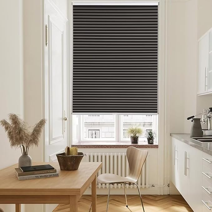 MYshade 1.5-Inch Cellular Cordless Blackout Shades,Thermal Insulating Noise Reducing Waterproof Blinds,Honeycomb Window Treatments for Indoor Light Control (Black-32 W x 64" H)