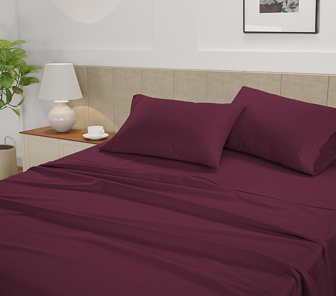 LANE LINEN 100% Cotton Split King Size Sheets Set - 4 Pieces - Ultra Soft Sateen Weave, 450 Thread Count - Breathable, Cooling, Durable, 15" Deep Pockets - Windsor Wine