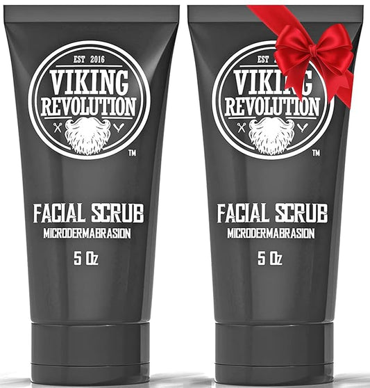 Viking Revolution Microdermabrasion Face Scrub for Men - Facial Cleanser for Skin Exfoliating, Deep Cleansing, Removing Blackheads, Acne, Ingrown Hairs - Men's Face Scrub for Pre-Shave (2 Pack)