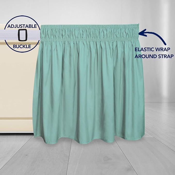 PureFit Wrap Around Ruffled Bed Skirt with Adjustable Elastic Belt - 22 Inch Drop Easy to Put On, Wrinkle Free Bedskirt Dust Ruffles, Bed Frame Cover for Queen, King and C-King Size Beds, Baby Blue