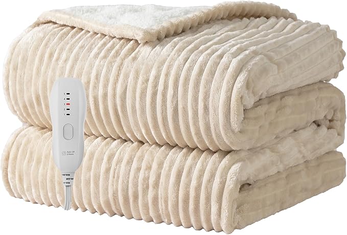 Heated Blanket Electric Throw 50”X60”-Heating Blanket with 5 Heat Settings-3 Hours Auto Off,ETL Certified,Machine Washable (Beige)