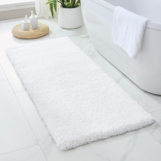 White Bathroom Rugs 24x48 Non Slip Fluffy Bath Mat for Bathroom Floor Washable Plush Luxury Bath Rug for Tub Soft Shaggy Absorbent Shower Sink Mat