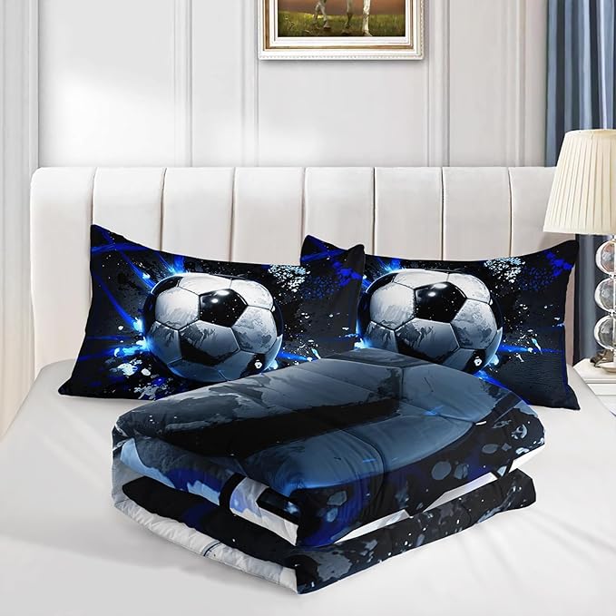 Football Comforter Set Full Size,Balls Game Pattern Kids Comforter for Boys Girls Teens Soccer Room Decor,Sports Themed Football Court Bedding Sets with 2 Pillowcases.