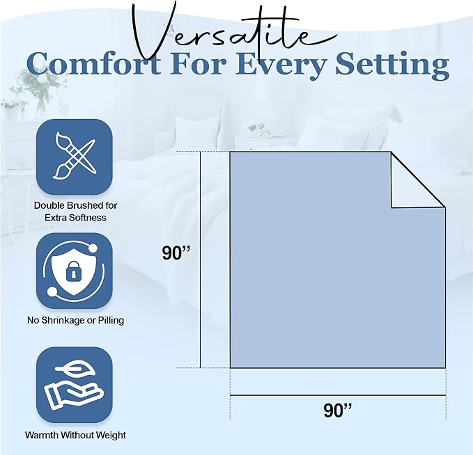 Thermee Micro Flannel King Size Blankets, Lightweight All Seasons Cozy Blanket, Throw Blankets for Home and Living Room, Comfy & Soft Blanket for Couch, Machine Wash, No Pilling - Cornflower Blue