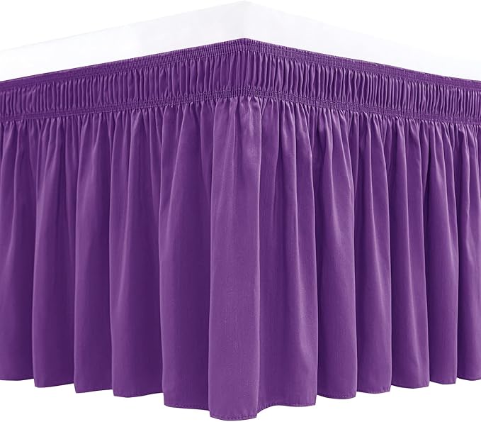 Biscaynebay Wrap Around Bed Skirts for King & Cal King Beds 15" Drop, Eggplant Adjustable Elastic Dust Ruffles Easy Fit Wrinkle & Fade Resistant Silky Luxurious Fabric Machine Washable