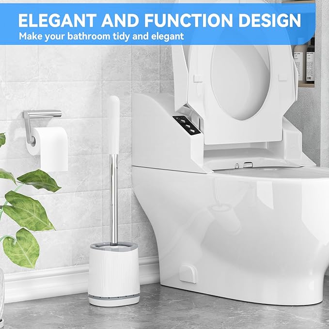 TRENTI Toilet Brush, Toilet Brush and Holder Set, Bristles Toilet Bowl Brush Head with Ventilated Holder, Wall Mounted Compact Toilet Brush Set for Bathroom Deep Cleaning (2, White)