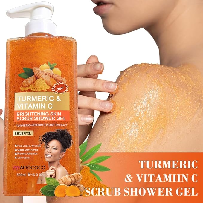 Turmeric Orange Vitamin C Body Wash with Cocoa Seed Exfoliant, Mattifying Scrub for Uneven Skin Texture, Body-Only Daily Use, 16.9 fl oz