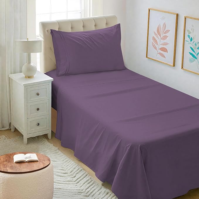Mejoroom Twin XL Sheet Set - Hotel Luxury Microfiber Sheet & Pillowcase Sets Fits College Dorm Room Mattress - Soft, Breathable, Wrinkle & Fade Resistant - 3 Piece (Purple)