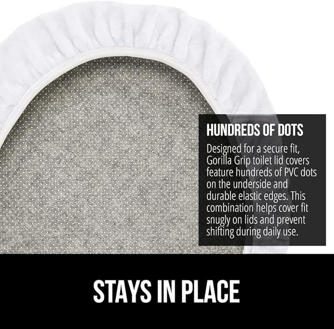 GORILLA GRIP Thick Memory Foam Bathroom Toilet Lid Seat Cover, Soft Velvet Topside, Machine Wash, Plush Cushioned Covers Fits Most Size Lids, Decorative Bath Room Accessories, 19.5x18.5, Bright White