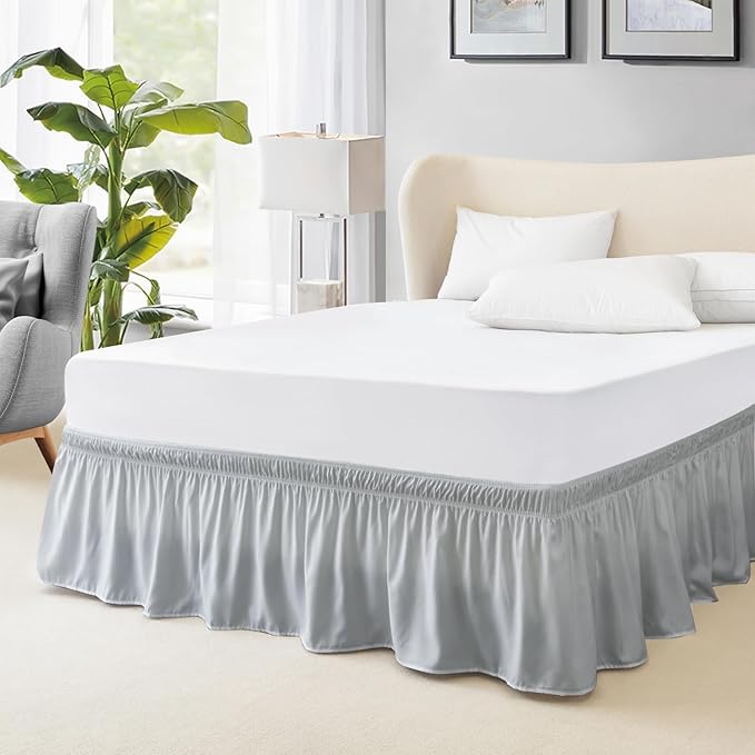 FreshCulture Elastic Bed Skirt - Full Size, 18-Inch Drop, Hotel Quality Dust Ruffle (Light Grey)