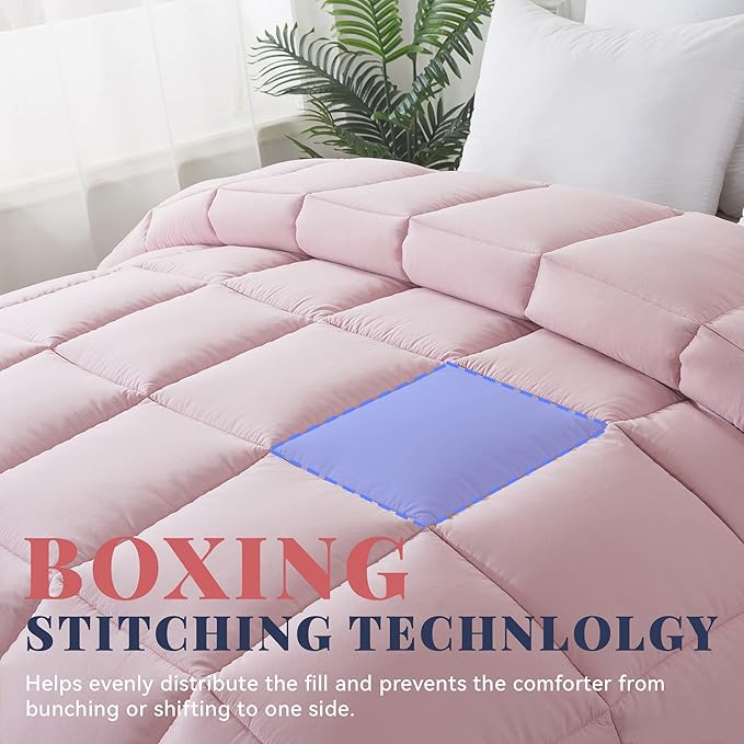 Cosybay Down Alternative Comforter (Pink/Light Grey, Twin) - All Season Soft Quilted Twin Size Bed Comforter - Duvet Insert with Corner Tabs - Winter Summer Warm Fluffy, 64x88 inches