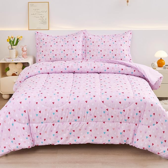 Viviland Kids Twin Bedding Sets for Girls, Soft Microfiber Twin Comforter Sets, Purple Heart