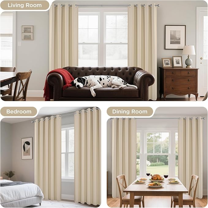 Joydeco Blackout Curtains 63 Inch Length 2 Panels Set, Thermal Insulated Long Curtains& Drapes 2 Burg, Room Darkening Grommet Drapes for Living Room Bedroom Window (W52 x L63 Inch, Light Beige)